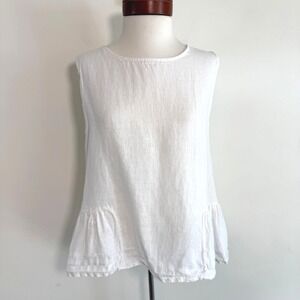 Francesca Bettini 100% Linen Top White Made in Italy Peplum Lagenlook Coastal M